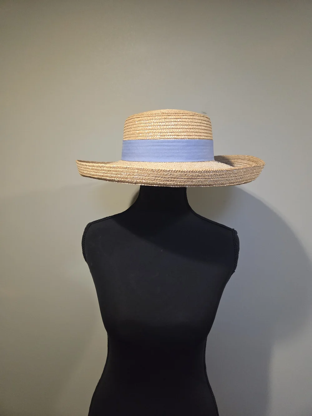 April Cornell Straw Boater Hat with Light Blue Band